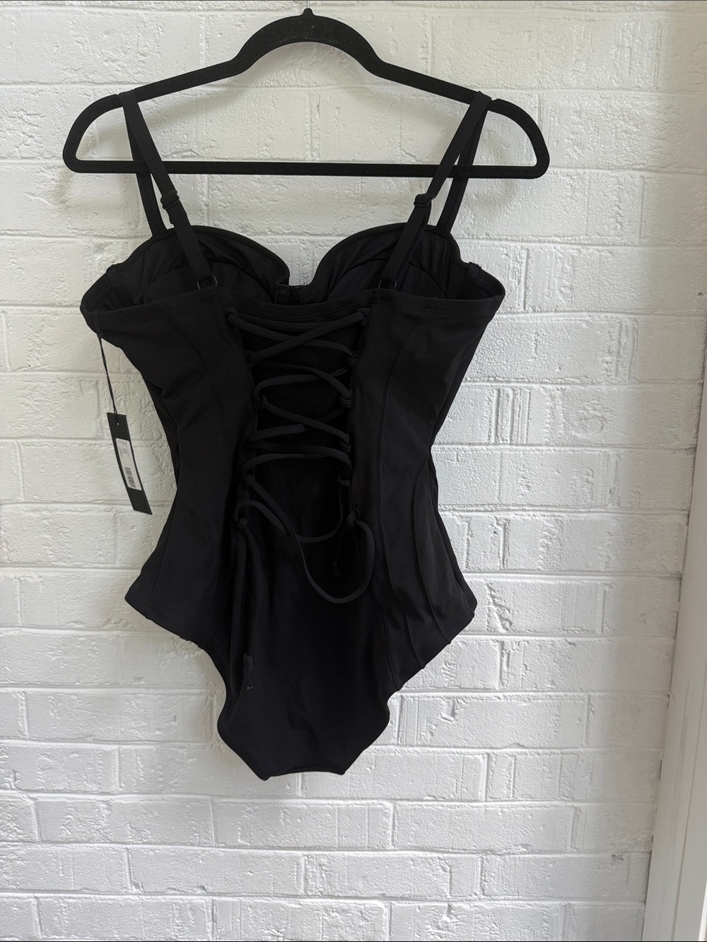 Black Women's One-Piece Swimsuit with Built-In Cups - Picture 2 of 3